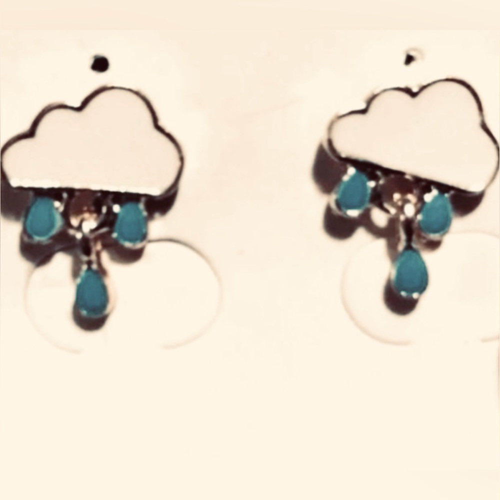 Stormy Skies- Rain Drop Cloud Blue White Enamel Dainty Mini Dangle Gunmetal Stud - Picture 14 of 14
